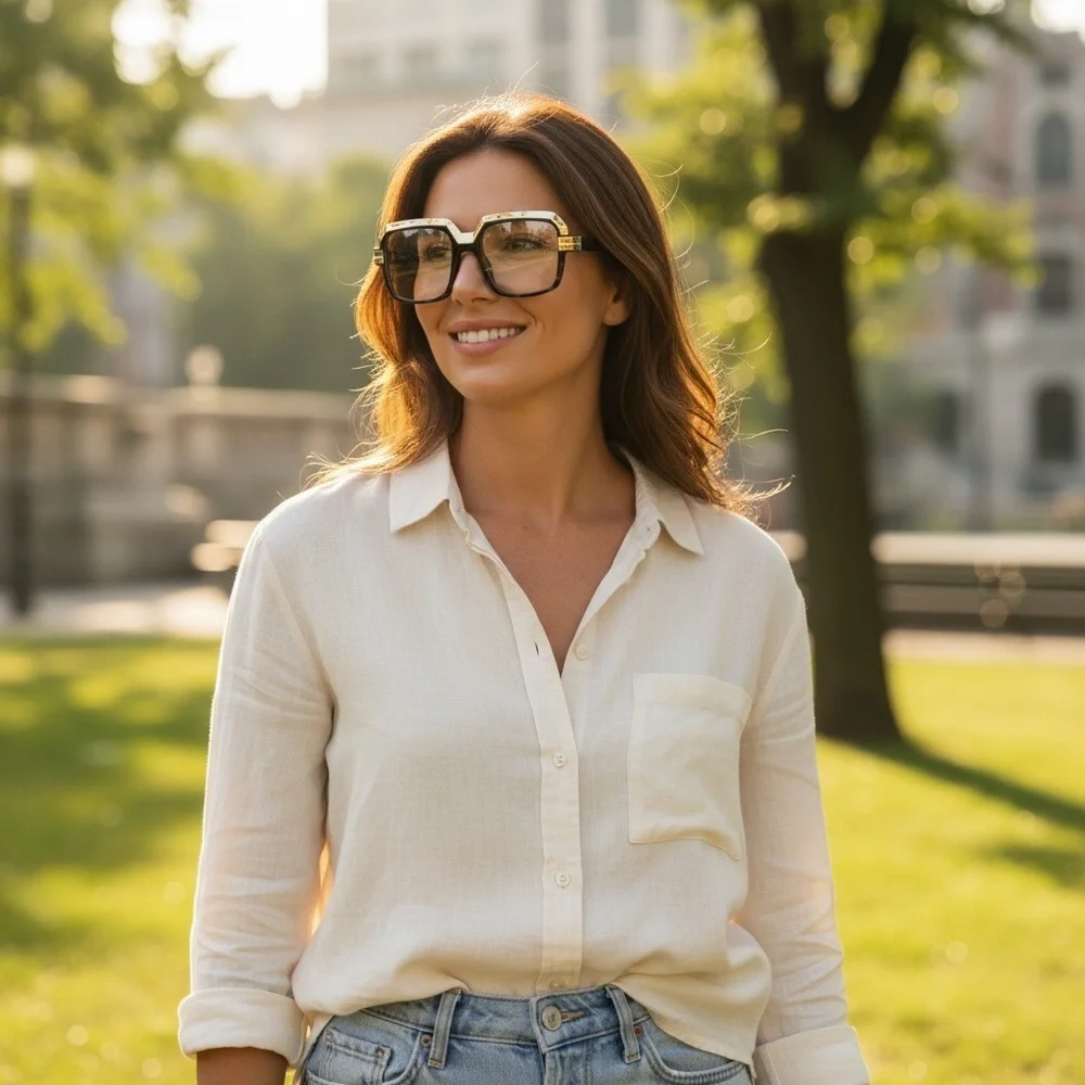 ✨ Black & Gold Oversized Square Glasses – Statement Frames, Prescription Ready